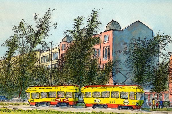 Trams on Karl Marx Avenue, Dnepropetrovsk, 2006-10, (C) Nobuyuki Tomita